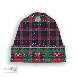 ScotsTee Shop Scottish Graham of Menteith Red Modern Tartan Plaid Christmas Deer Snowman Snowflake Bell Knit Beanie