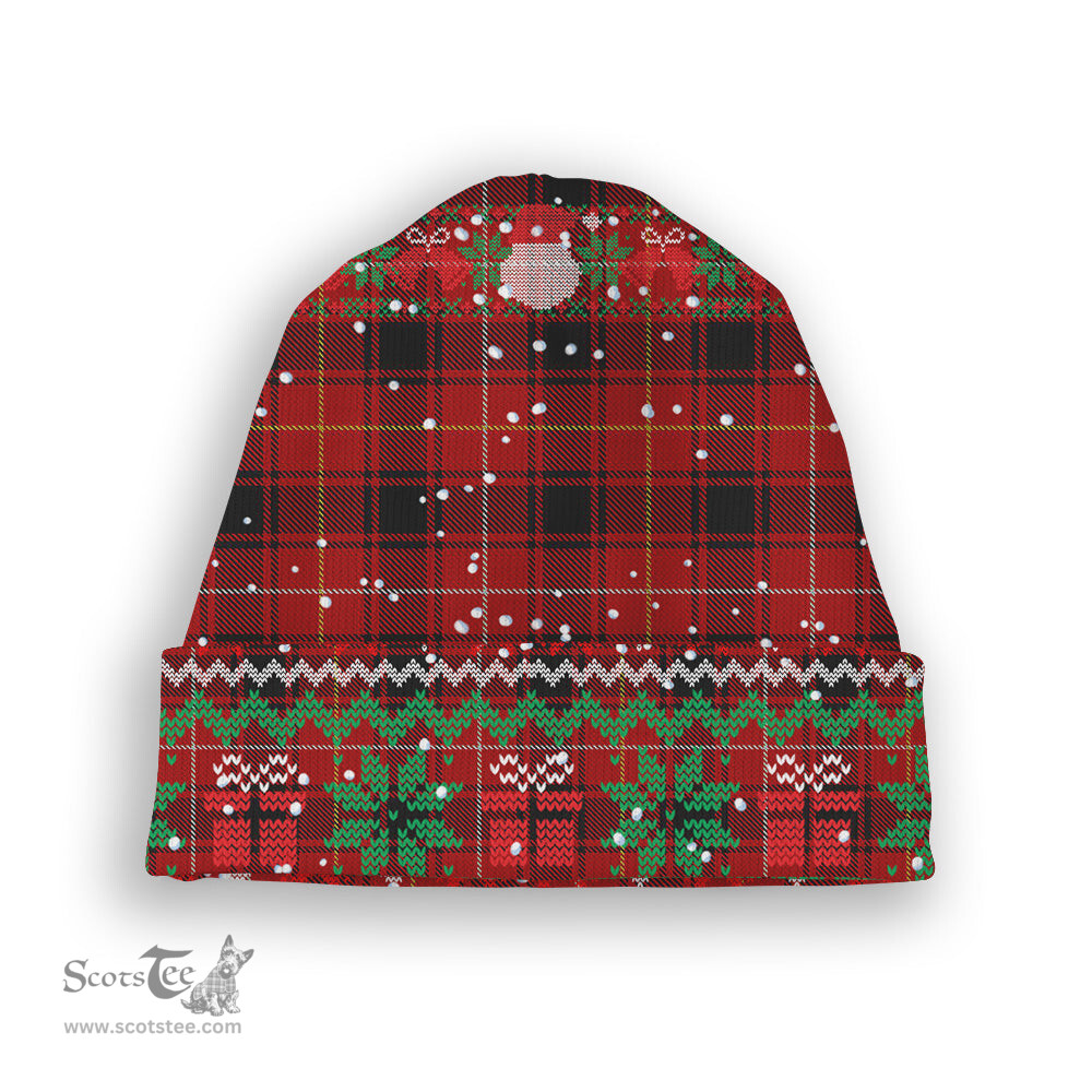 ScotsTee Shop Scottish MacIvor Modern Tartan Plaid Christmas Deer Snowman Snowflake Bell Knit Beanie