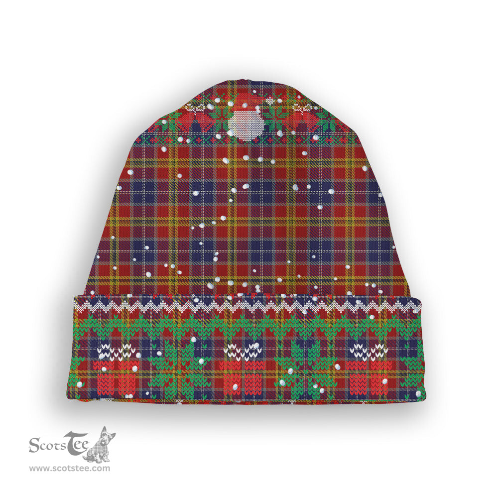 ScotsTee Shop Scottish Lermontov Tartan Plaid Christmas Deer Snowman Snowflake Bell Knit Beanie