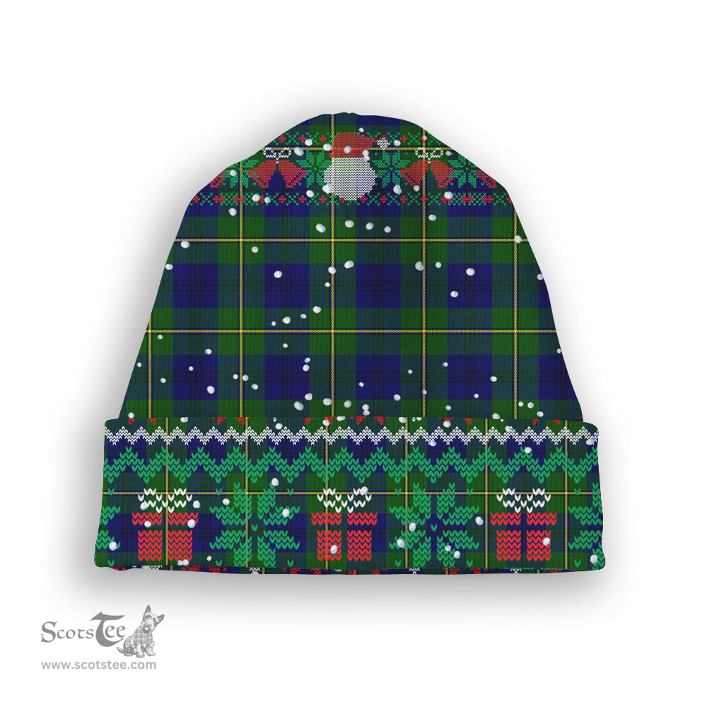 ScotsTee Shop Scottish Johnstone Modern Tartan Plaid Christmas Deer Snowman Snowflake Bell Knit Beanie
