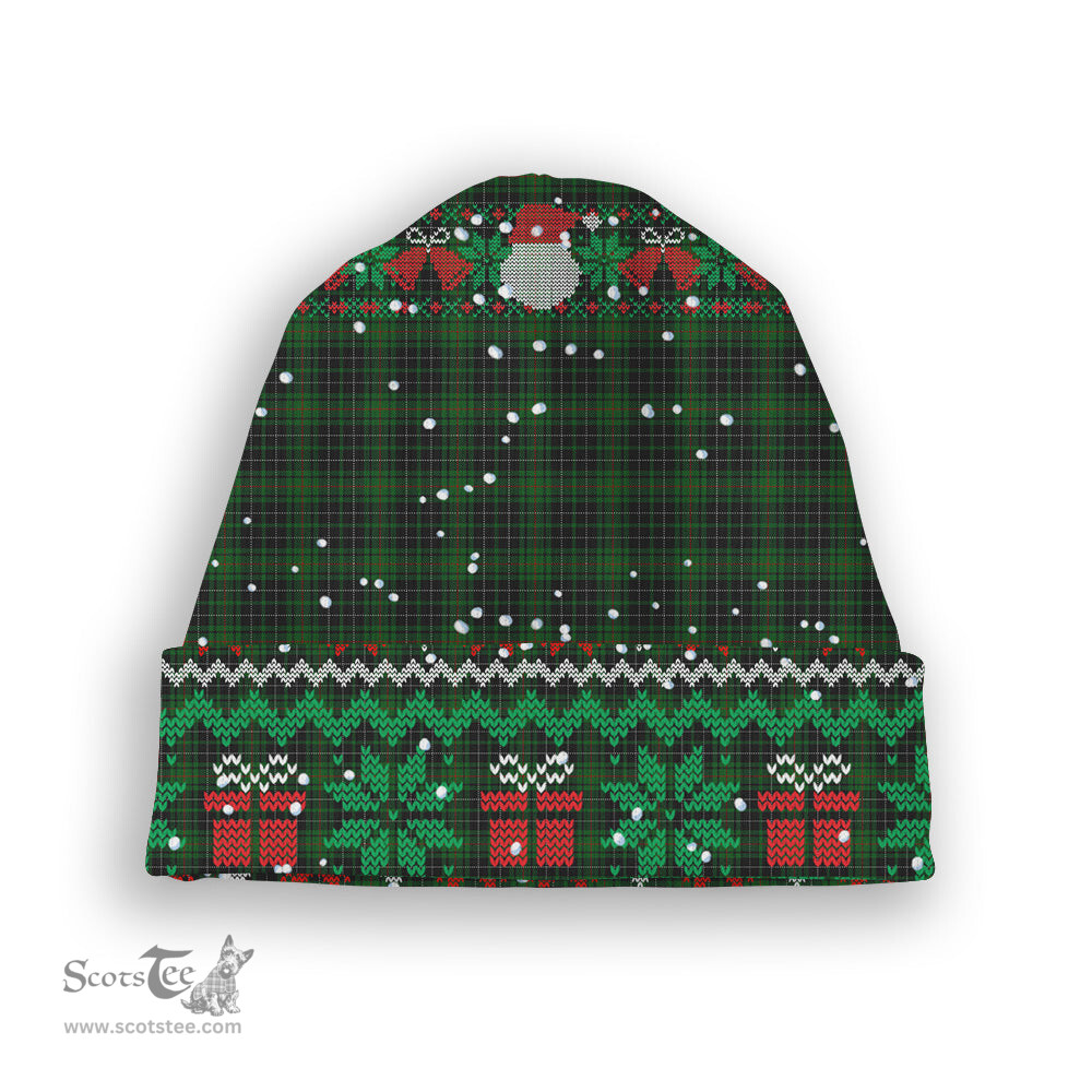 ScotsTee Shop Scottish McAulay Hunting Tartan Plaid Christmas Deer Snowman Snowflake Bell Knit Beanie