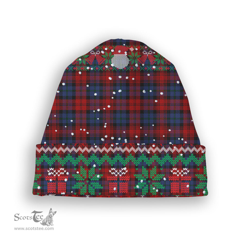 ScotsTee Shop Scottish MacLachlan 2 Tartan Plaid Christmas Deer Snowman Snowflake Bell Knit Beanie