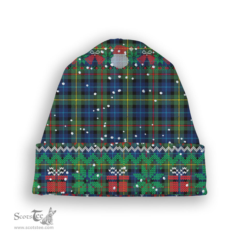 ScotsTee Shop Scottish Gow Hunting Modern Tartan Plaid Christmas Deer Snowman Snowflake Bell Knit Beanie