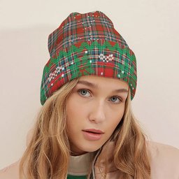 ScotsTee Shop Scottish McFarland Red Ancient Tartan Plaid Christmas Deer Snowman Snowflake Bell Knit Beanie