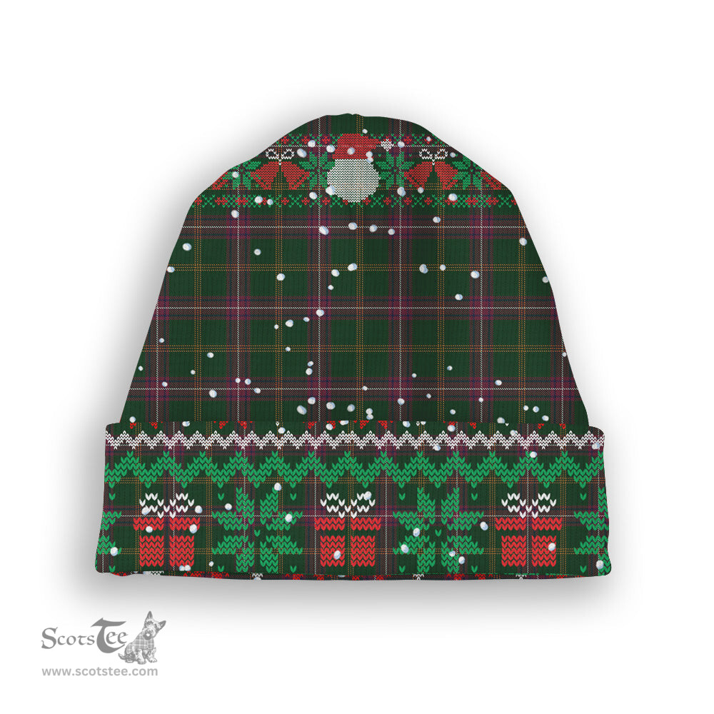 ScotsTee Shop Scottish Hall from Springbrook and Newtown Tartan Plaid Christmas Deer Snowman Snowflake Bell Knit Beanie