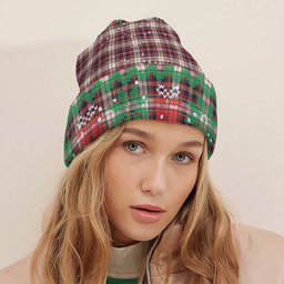 ScotsTee Shop Scottish McFarlane Dress Modern Tartan Plaid Christmas Deer Snowman Snowflake Bell Knit Beanie