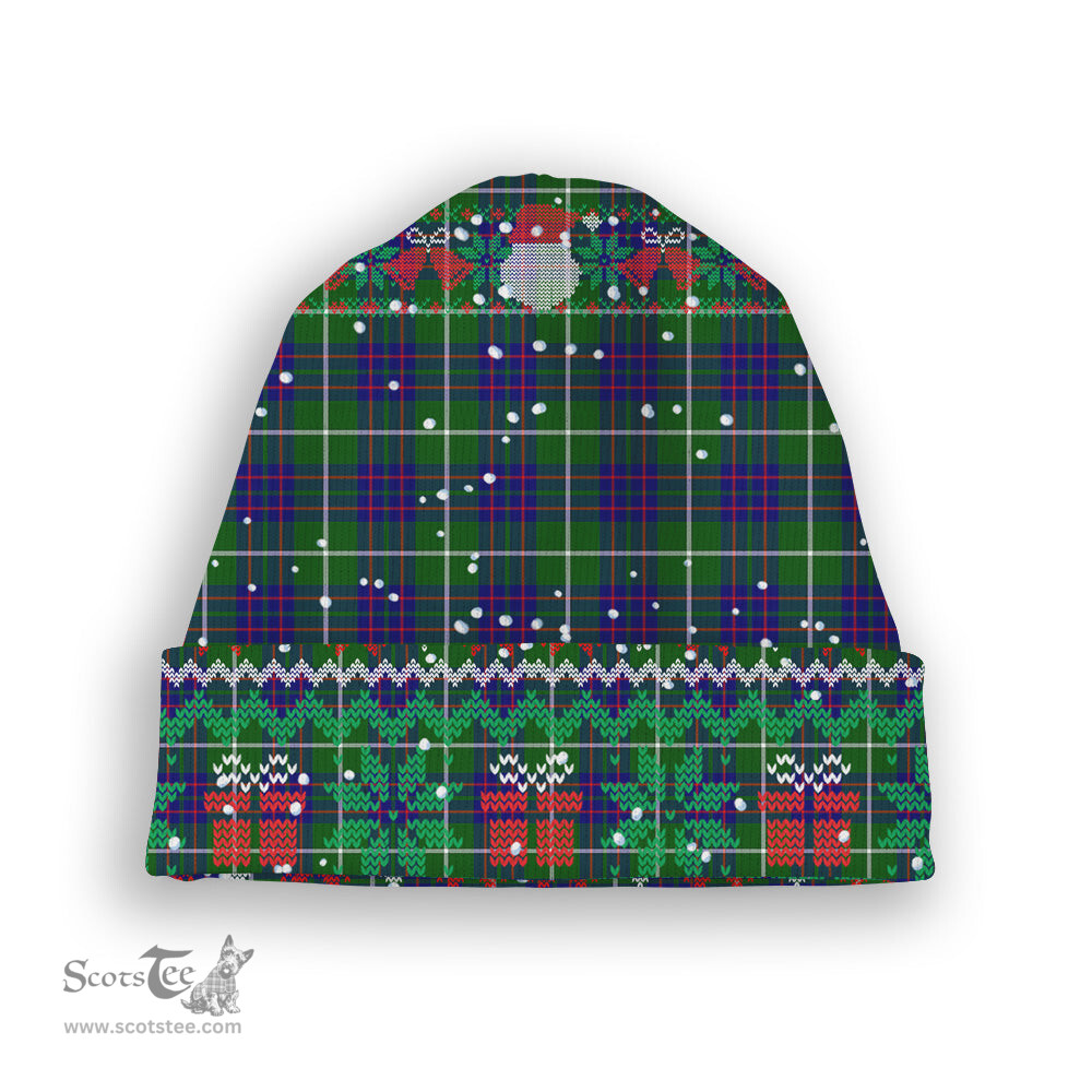 ScotsTee Shop Scottish McIntyre Hunting Modern Tartan Plaid Christmas Deer Snowman Snowflake Bell Knit Beanie