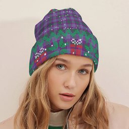 ScotsTee Shop Scottish Lang Ancient Clan Tartan Plaid Christmas Deer Snowman Snowflake Bell Knit Beanie
