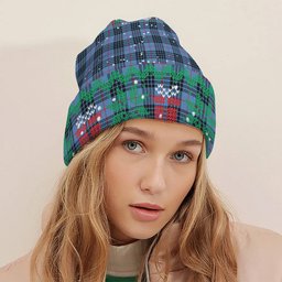 ScotsTee Shop Scottish MacKay Blue Tartan Plaid Christmas Deer Snowman Snowflake Bell Knit Beanie