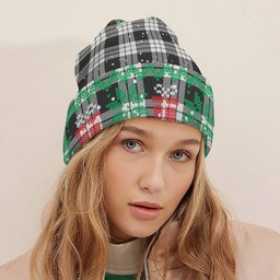 ScotsTee Shop Scottish MacFarlane Black White Tartan Plaid Christmas Deer Snowman Snowflake Bell Knit Beanie