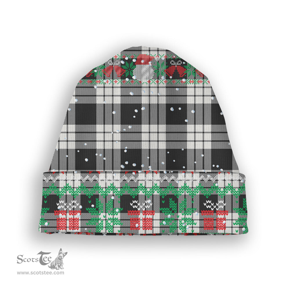 ScotsTee Shop Scottish MacFarlane Black White Tartan Plaid Christmas Deer Snowman Snowflake Bell Knit Beanie