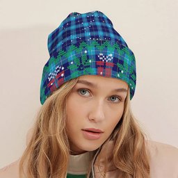 ScotsTee Shop Scottish McKerrell Tartan Plaid Christmas Deer Snowman Snowflake Bell Knit Beanie