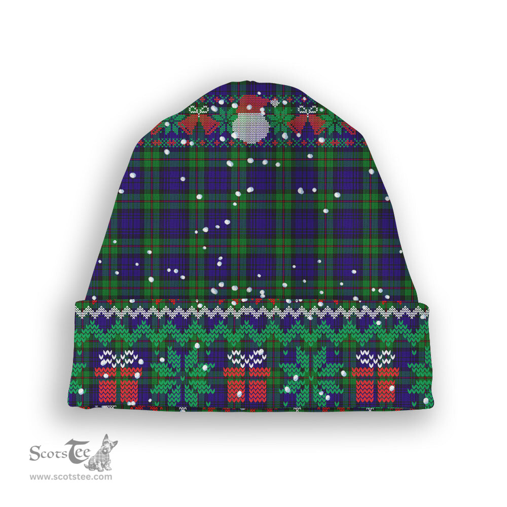 ScotsTee Shop Scottish McKinlay Modern Tartan Plaid Christmas Deer Snowman Snowflake Bell Knit Beanie