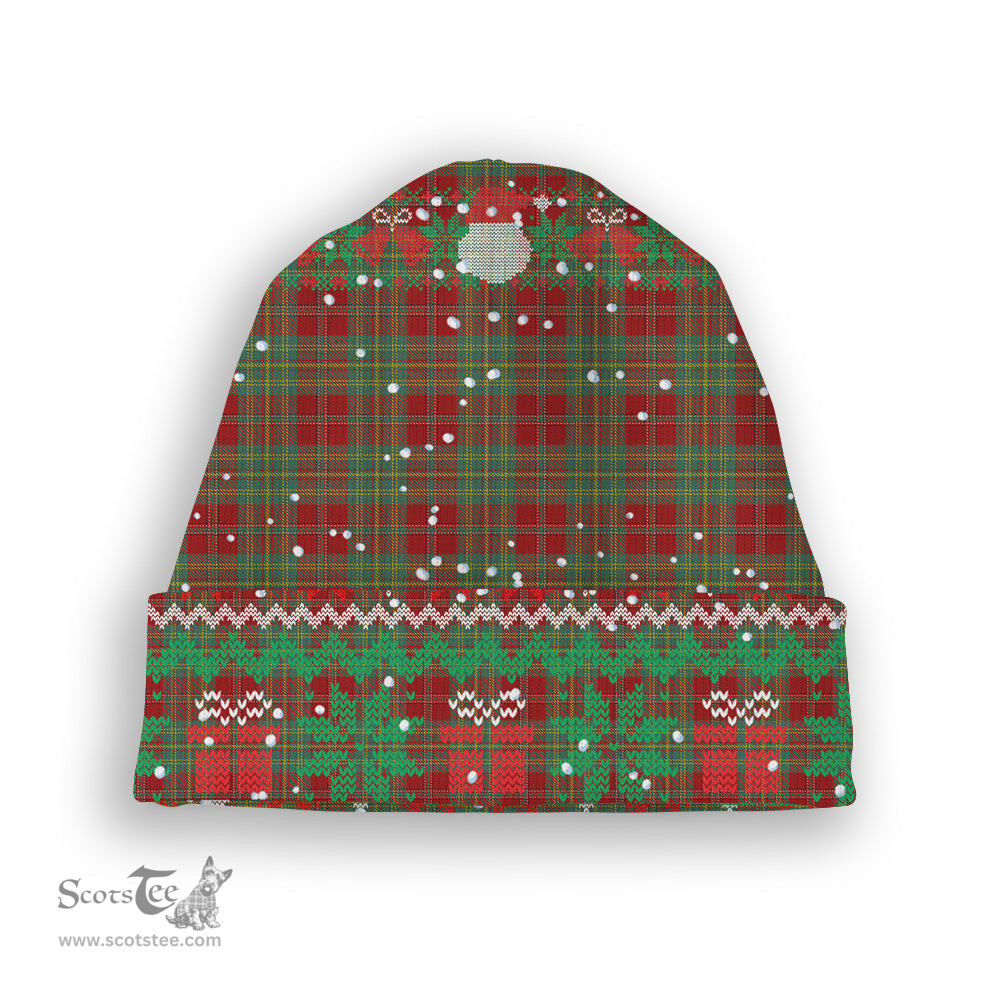 ScotsTee Shop Scottish Leask Tartan Plaid Christmas Deer Snowman Snowflake Bell Knit Beanie