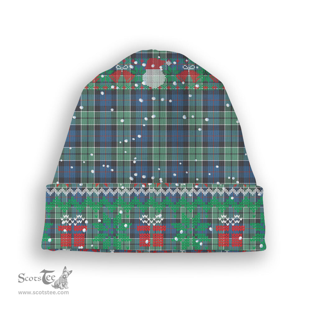 ScotsTee Shop Scottish Leslie Hunting Ancient SC Tartan Plaid Christmas Deer Snowman Snowflake Bell Knit Beanie