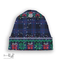 ScotsTee Shop Scottish McCoy Blue Tartan Plaid Christmas Deer Snowman Snowflake Bell Knit Beanie