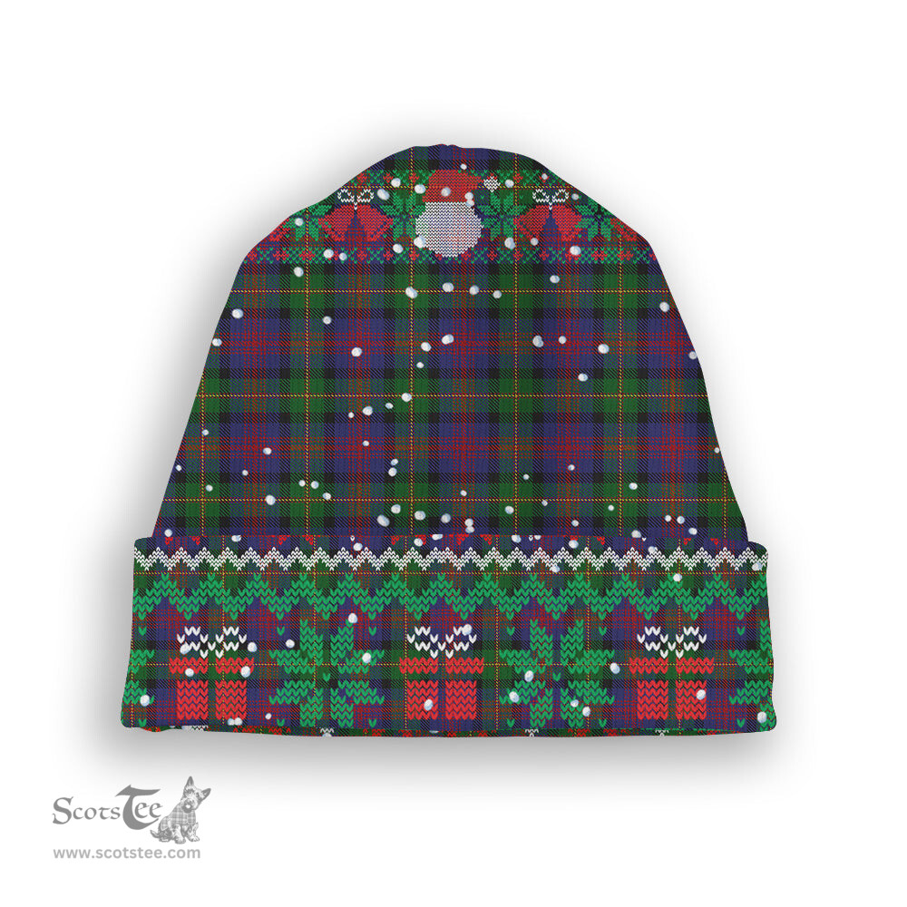 ScotsTee Shop Scottish Logan 1831 Tartan Plaid Christmas Deer Snowman Snowflake Bell Knit Beanie