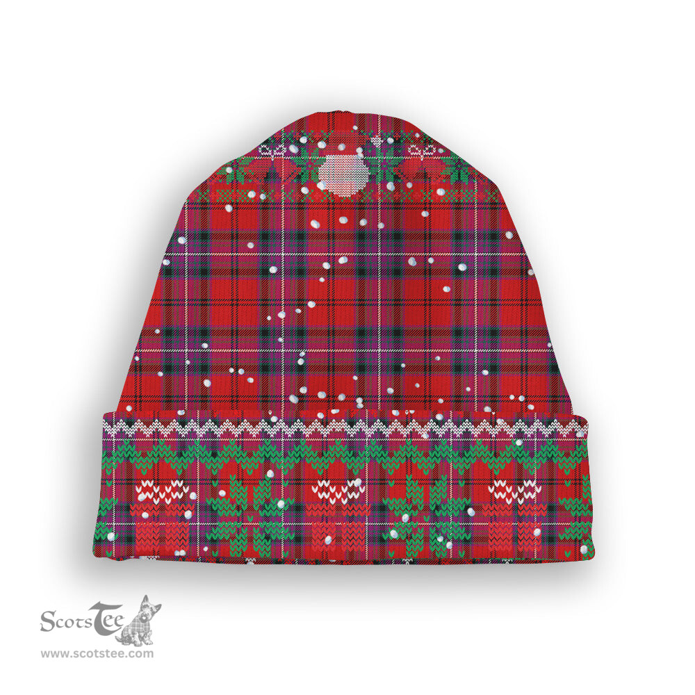ScotsTee Shop Scottish Kelly of Sleat Red Modern Tartan Plaid Christmas Deer Snowman Snowflake Bell Knit Beanie