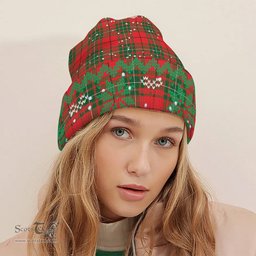 ScotsTee Shop Scottish McAulay Modern Tartan Plaid Christmas Deer Snowman Snowflake Bell Knit Beanie