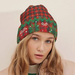 ScotsTee Shop Scottish Kirk Modern Tartan Plaid Christmas Deer Snowman Snowflake Bell Knit Beanie