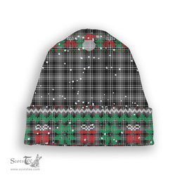 ScotsTee Shop Scottish McLean Black and White Tartan Plaid Christmas Deer Snowman Snowflake Bell Knit Beanie