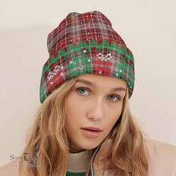 ScotsTee Shop Scottish MacDougall Dress Tartan Plaid Christmas Deer Snowman Snowflake Bell Knit Beanie