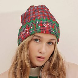 ScotsTee Shop Scottish MacFarlane Modern Tartan Plaid Christmas Deer Snowman Snowflake Bell Knit Beanie