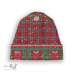 ScotsTee Shop Scottish MacFarlane Red Modern Tartan Plaid Christmas Deer Snowman Snowflake Bell Knit Beanie