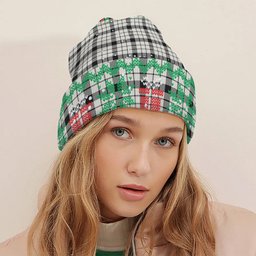 ScotsTee Shop Scottish MacFarlane Black White Modern Tartan Plaid Christmas Deer Snowman Snowflake Bell Knit Beanie