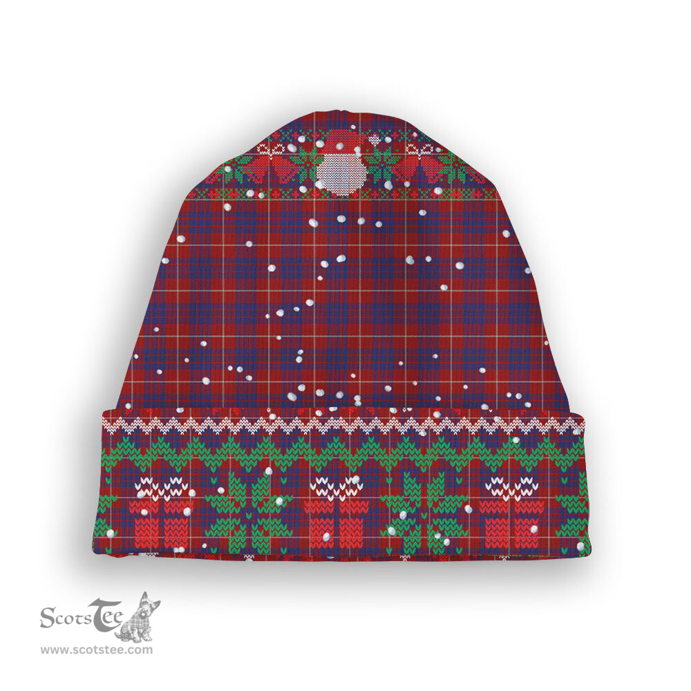 ScotsTee Shop Scottish Hamilton Tartan Plaid Christmas Deer Snowman Snowflake Bell Knit Beanie