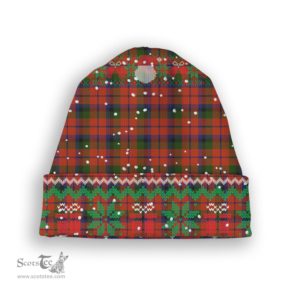ScotsTee Shop Scottish MacNaughton 1831 Tartan Plaid Christmas Deer Snowman Snowflake Bell Knit Beanie
