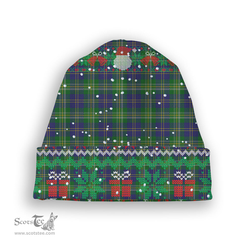 ScotsTee Shop Scottish MacOrrell Tartan Plaid Christmas Deer Snowman Snowflake Bell Knit Beanie