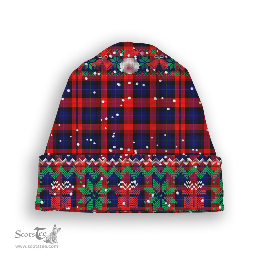 ScotsTee Shop Scottish MacLachlan Modern SC Tartan Plaid Christmas Deer Snowman Snowflake Bell Knit Beanie