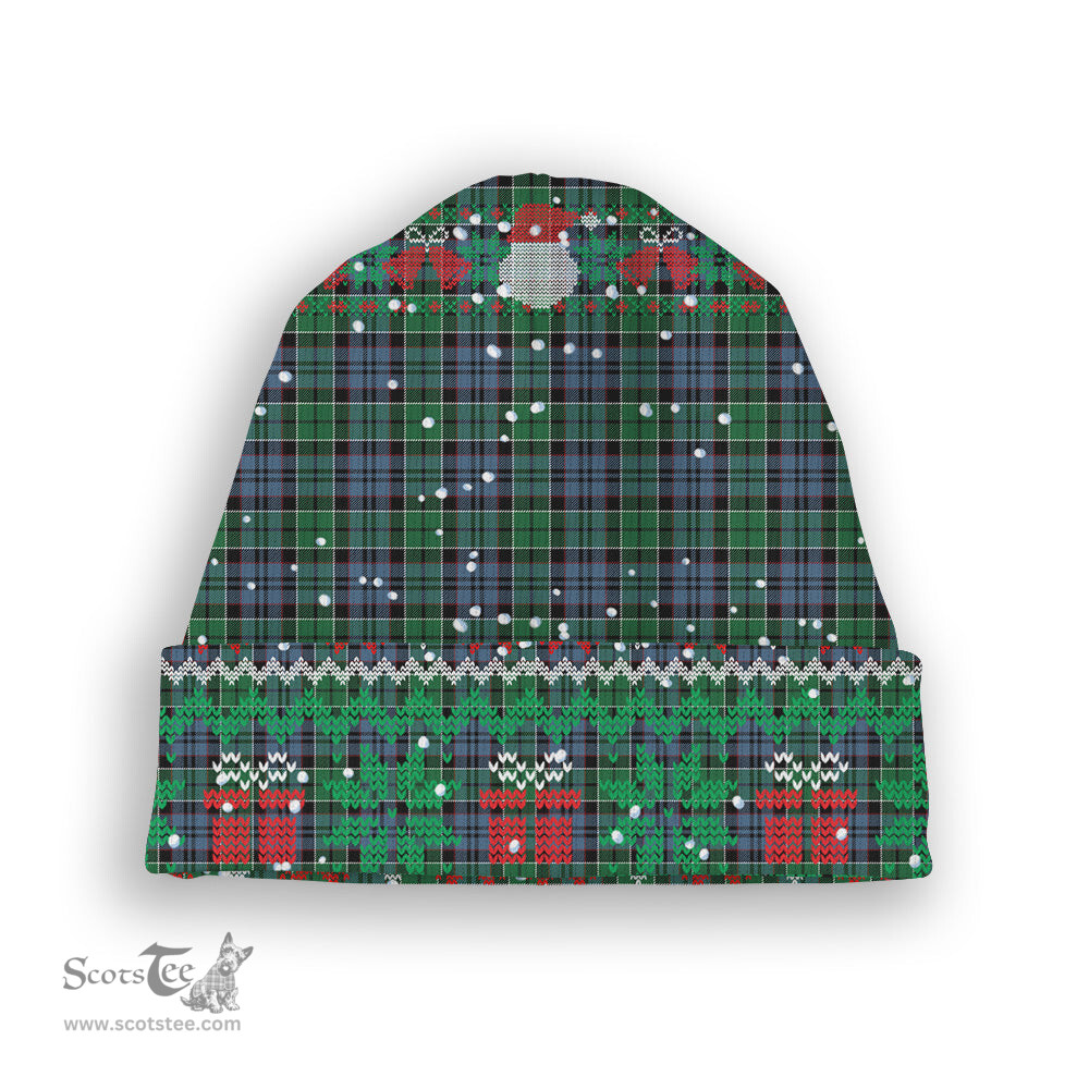ScotsTee Shop Scottish MacIsaac Modern Tartan Plaid Christmas Deer Snowman Snowflake Bell Knit Beanie