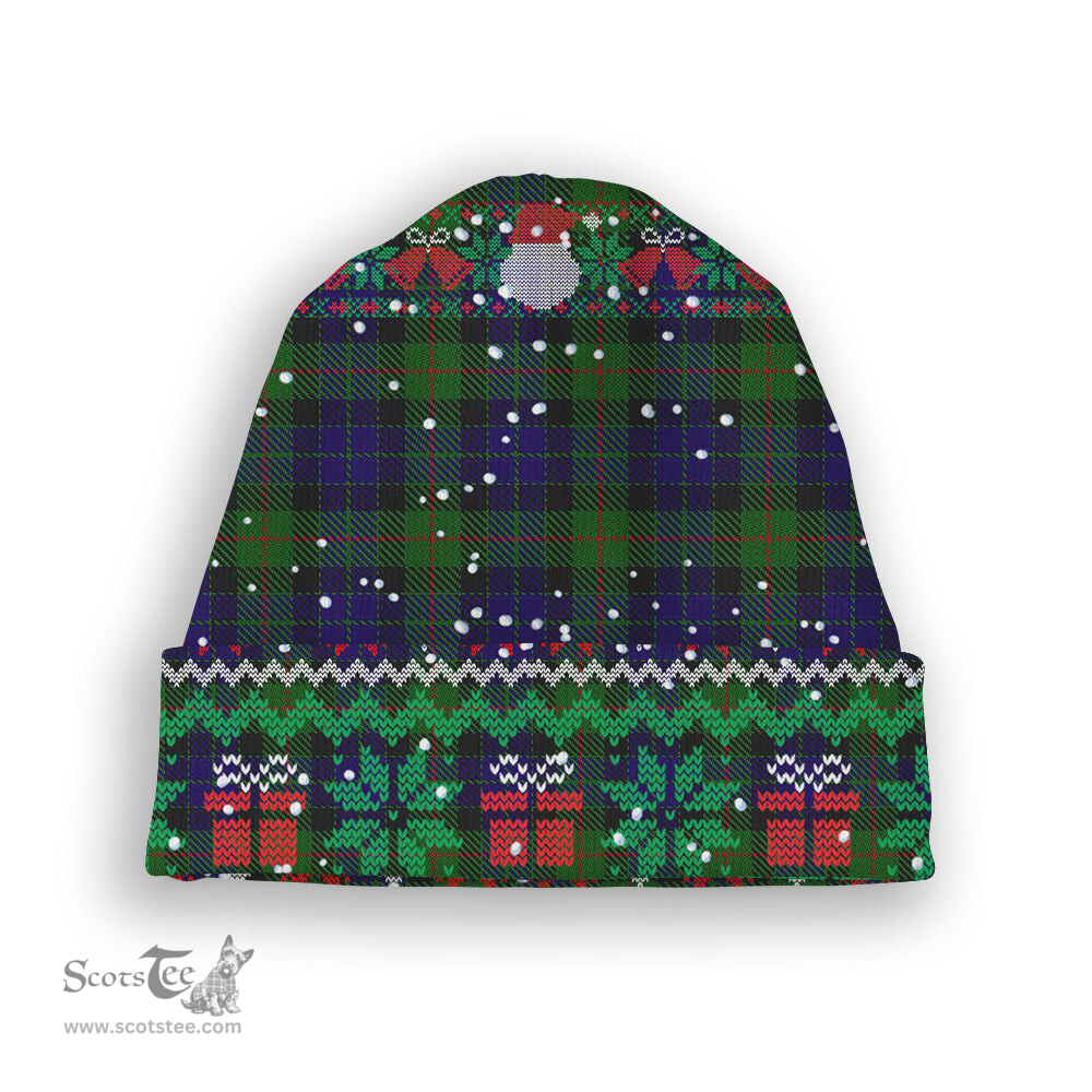 ScotsTee Shop Scottish Jamieson Tartan Plaid Christmas Deer Snowman Snowflake Bell Knit Beanie