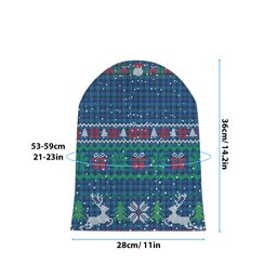 ScotsTee Shop Scottish Hannay Blue Modern Tartan Plaid Christmas Deer Snowman Snowflake Bell Knit Beanie