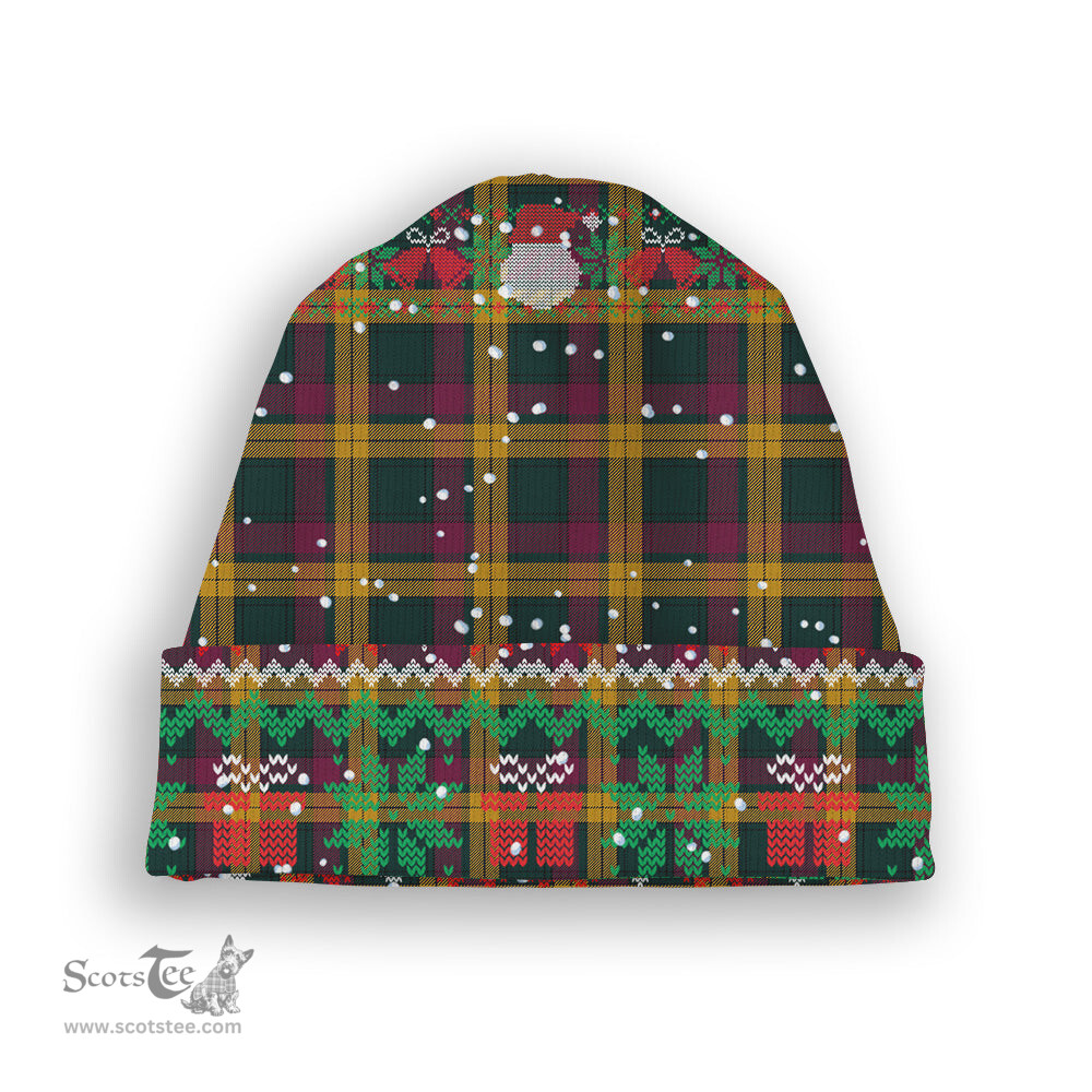 ScotsTee Shop Scottish MacMillan Modern Tartan Plaid Christmas Deer Snowman Snowflake Bell Knit Beanie