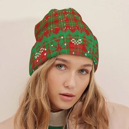 ScotsTee Shop Scottish MacGregor Modern SC Tartan Plaid Christmas Deer Snowman Snowflake Bell Knit Beanie