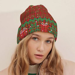 ScotsTee Shop Scottish Hepburn SC Tartan Plaid Christmas Deer Snowman Snowflake Bell Knit Beanie