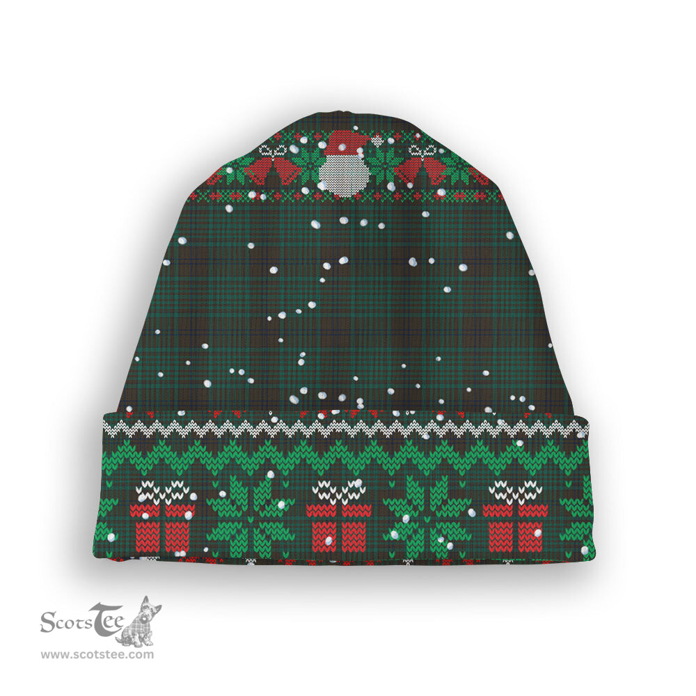 ScotsTee Shop Scottish MacGillivray Hunting Modern Tartan Plaid Christmas Deer Snowman Snowflake Bell Knit Beanie