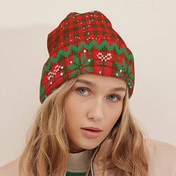 ScotsTee Shop Scottish Herries Tartan Plaid Christmas Deer Snowman Snowflake Bell Knit Beanie