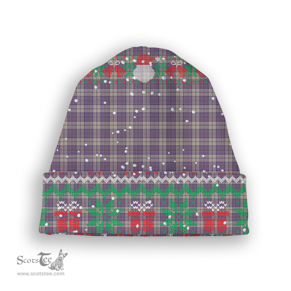 ScotsTee Shop Scottish Harris Lilac Tartan Plaid Christmas Deer Snowman Snowflake Bell Knit Beanie