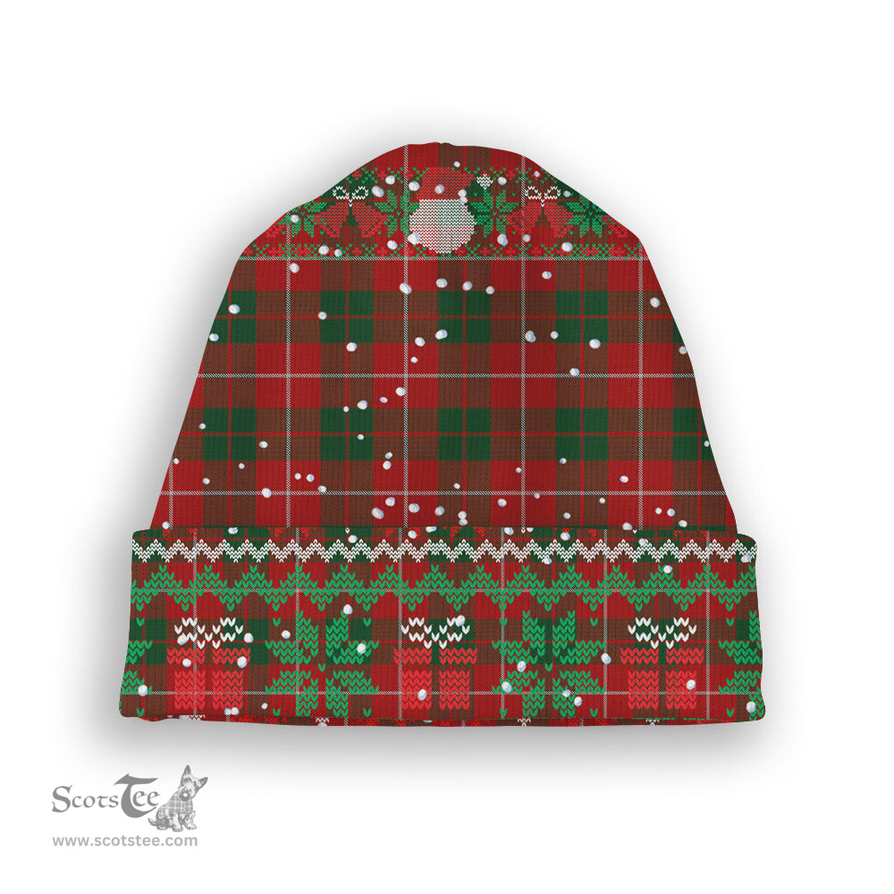 ScotsTee Shop Scottish MacKinnon 1930 Tartan Plaid Christmas Deer Snowman Snowflake Bell Knit Beanie