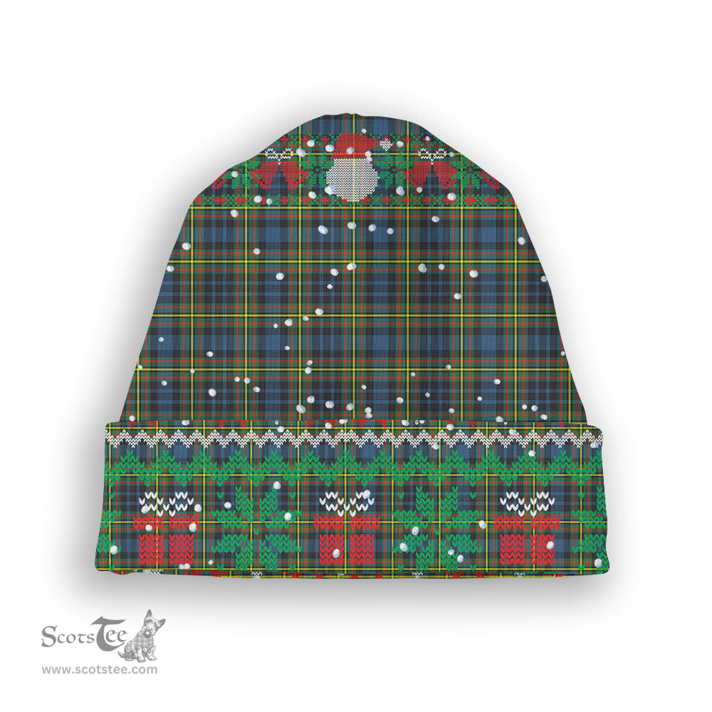 ScotsTee Shop Scottish McLellan Ancient Tartan Plaid Christmas Deer Snowman Snowflake Bell Knit Beanie