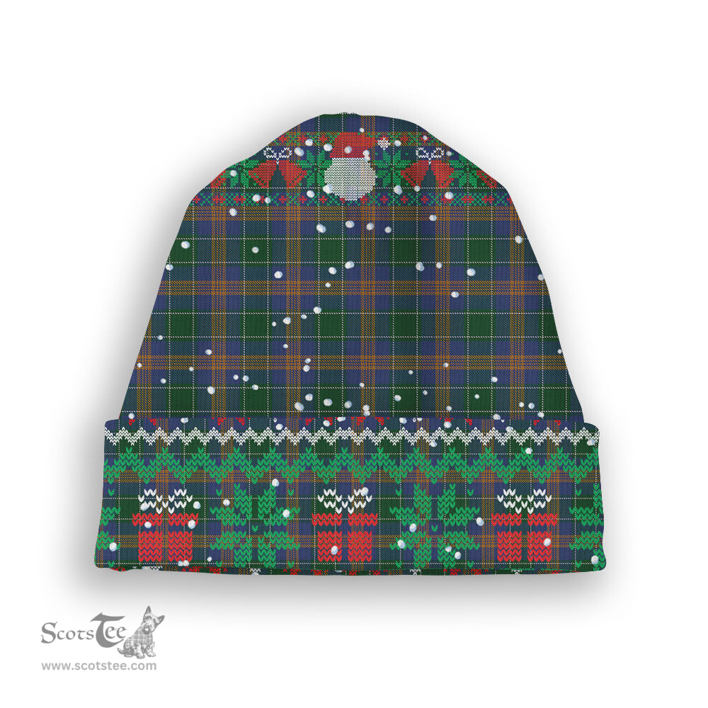 ScotsTee Shop Scottish MacAuliffe Tartan Plaid Christmas Deer Snowman Snowflake Bell Knit Beanie