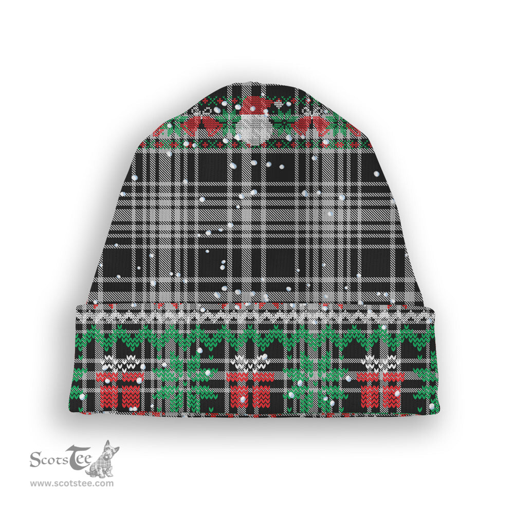 ScotsTee Shop Scottish MacLean Black and White Tartan Plaid Christmas Deer Snowman Snowflake Bell Knit Beanie