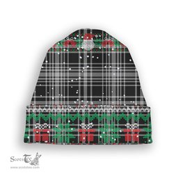 ScotsTee Shop Scottish MacLean Black and White Tartan Plaid Christmas Deer Snowman Snowflake Bell Knit Beanie