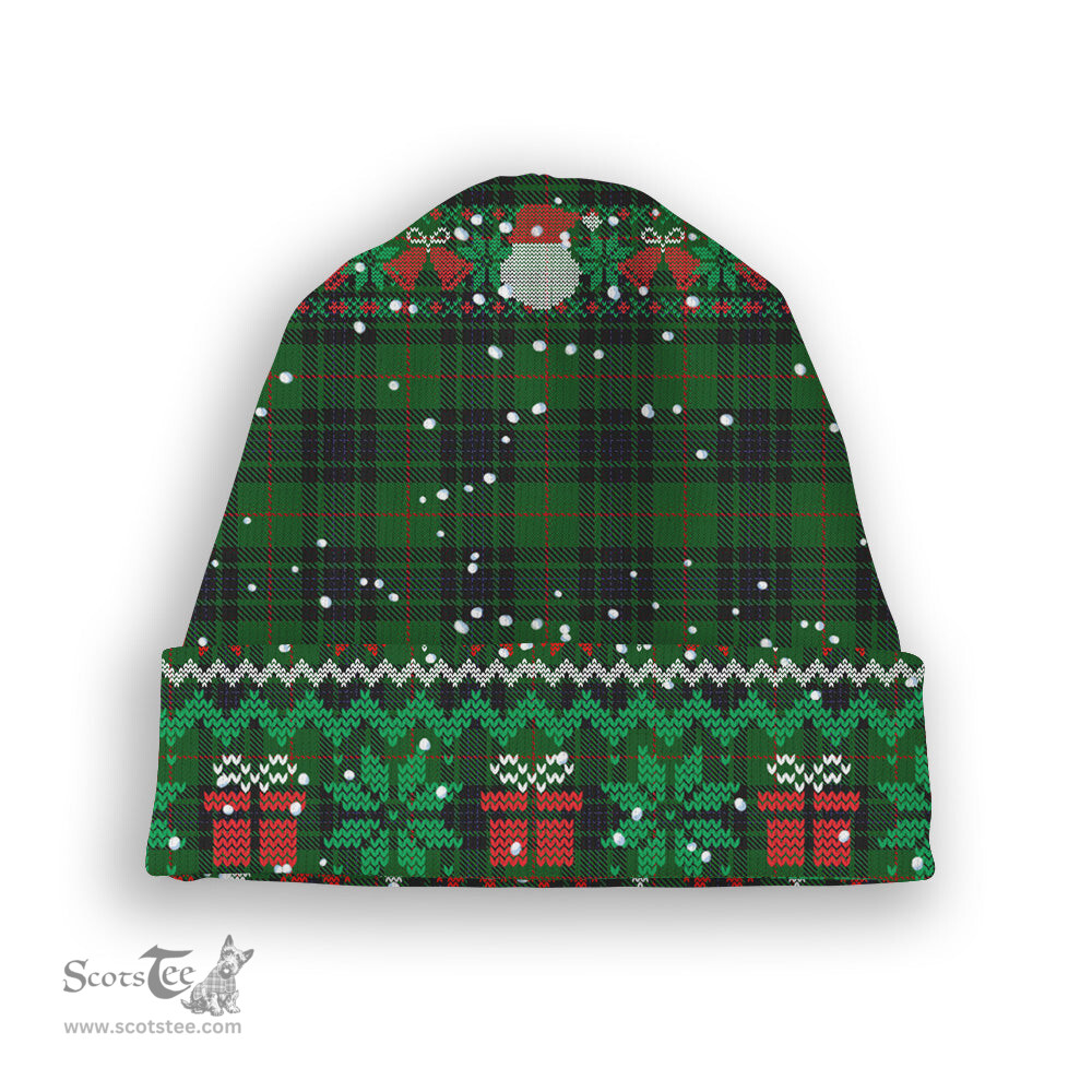 ScotsTee Shop Scottish MacKinross Tartan Plaid Christmas Deer Snowman Snowflake Bell Knit Beanie