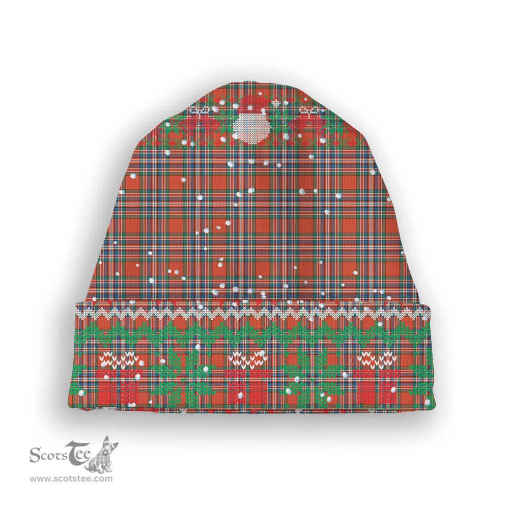 ScotsTee Shop Scottish McFarland Ancient Tartan Plaid Christmas Deer Snowman Snowflake Bell Knit Beanie