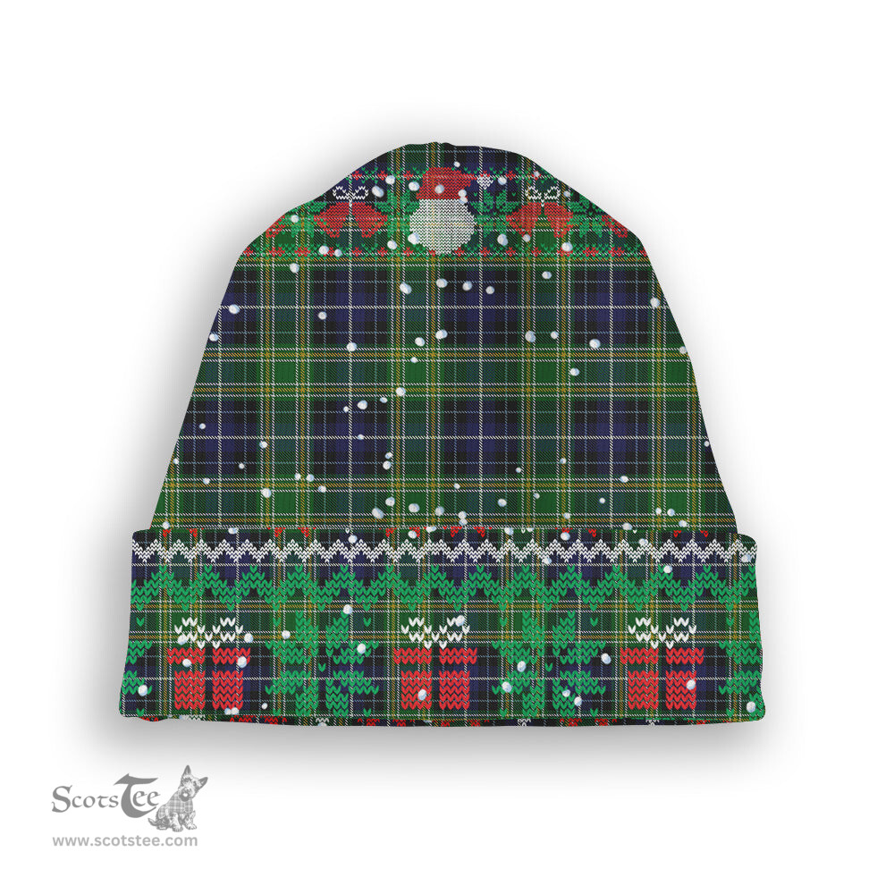 ScotsTee Shop Scottish McKellar Tartan Plaid Christmas Deer Snowman Snowflake Bell Knit Beanie